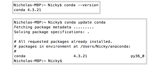 Running conda update conda on the command line.